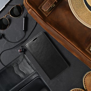 Husă iPhone X / XS Magnet Case tip carte, piele ecologică, Negru