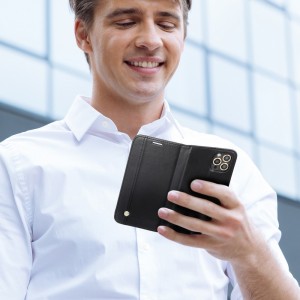 Husă iPhone 12 mini Prestige Book tip carte, piele ecologică, Negru