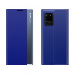 Husă Tip Carte Samsung Galaxy A02s Smart Fiber Case cu Textură Carbon, Slot Card și Stand - Albastru