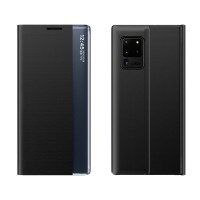 Husă Tip Carte Samsung Galaxy A02s Smart Fiber Case cu Textură Carbon, Slot Card și Stand - Negru