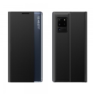 Husă Tip Carte Samsung Galaxy A02s Smart Fiber Case cu Textură Carbon, Slot Card și Stand - Negru