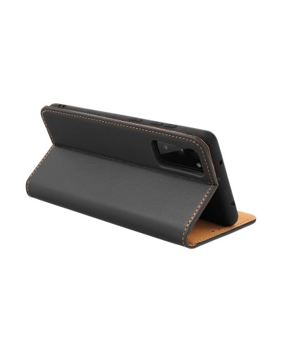 Husă Piele Naturală Samsung Galaxy A23 5G MANGUSTA Leather Book PRO, Tip Carte cu Stand și Slot Card - Negru