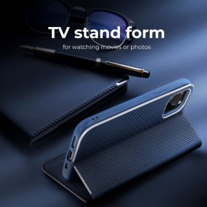 Husă Samsung Galaxy Note 20 Ultra Forcell Luna Book tip carte, ramă metalică, Albastru
