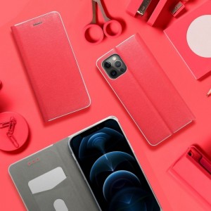 Husă Samsung Galaxy A22 4G Forcell Luna Book tip carte, ramă metalică, Rosu