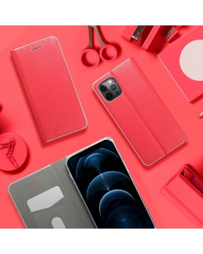 Husă Samsung Galaxy A22 4G Forcell Luna Book tip carte, ramă metalică, Rosu