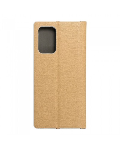 Husă Samsung Galaxy S20 Plus Forcell Luna Book tip carte, ramă metalică, Auriu