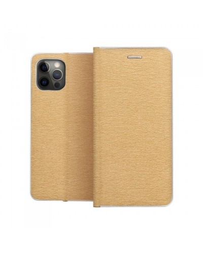 Husă Samsung Galaxy S21 Plus Forcell Luna Book tip carte, ramă metalică, Auriu