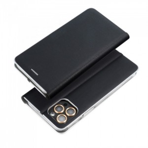 Husă Samsung Galaxy S21 Ultra Forcell Luna Book tip carte, ramă metalică, Negru