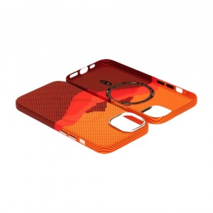 Husă iPhone 15 LUXO PC Metal MagSafe Sunrise Orange