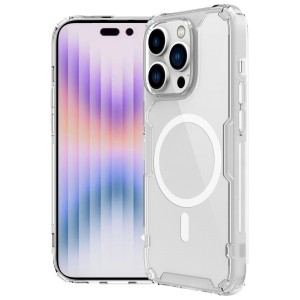 Husă iPhone 14 Pro Max Nillkin Nature TPU Pro Magnetic Transparentă, ramă albă