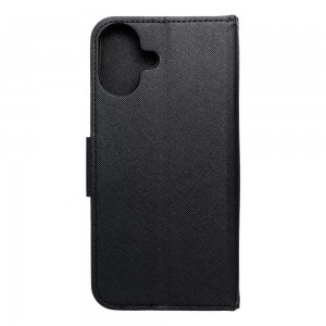 Husă iPhone 16 Plus Fancy Book Tip Carte cu Magnet și 2 Sloturi Card + Buzunar - Negru