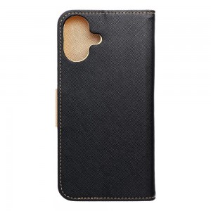 Husă iPhone 16 Plus Fancy Book Tip Carte cu Magnet și 2 Sloturi Card + Buzunar - Negru