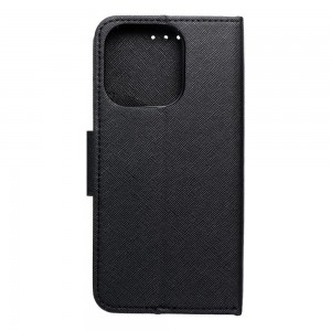 Husă iPhone 16 Pro Fancy Book Tip Carte cu Magnet și 2 Sloturi Card + Buzunar - Negru