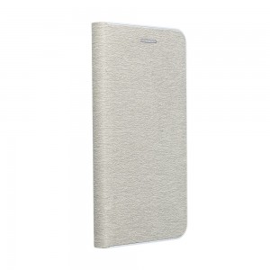 Husă iPhone 11 Pro Max Forcell Luna Book tip carte, ramă metalică, Argintiu