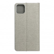 Husă iPhone 11 Pro Max Forcell Luna Book tip carte, ramă metalică, Argintiu