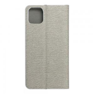 Husă iPhone 11 Pro Max Forcell Luna Book tip carte, ramă metalică, Argintiu