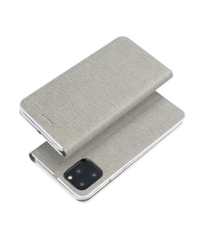 Husă iPhone 11 Pro Max Forcell Luna Book tip carte, ramă metalică, Argintiu