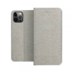 Husă iPhone 11 Pro Max Forcell Luna Book tip carte, ramă metalică, Argintiu