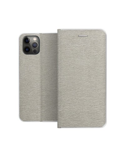 Husă iPhone 11 Pro Max Forcell Luna Book tip carte, ramă metalică, Argintiu
