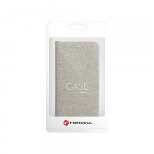 Husă iPhone 11 Pro Max Forcell Luna Book tip carte, ramă metalică, Argintiu