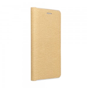 Husă iPhone 11 Pro Max Forcell Luna Book tip carte, ramă metalică, Auriu