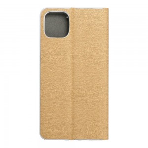 Husă iPhone 11 Pro Max Forcell Luna Book tip carte, ramă metalică, Auriu