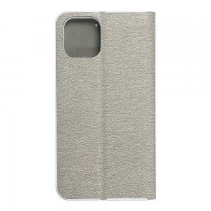 Husă iPhone 11 Pro Forcell Luna Book tip carte, ramă metalică, Argintiu