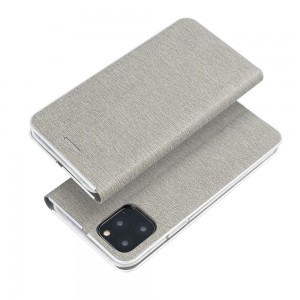 Husă iPhone 11 Pro Forcell Luna Book tip carte, ramă metalică, Argintiu