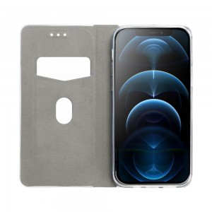 Husă iPhone 11 Pro Forcell Luna Book tip carte, ramă metalică, Argintiu