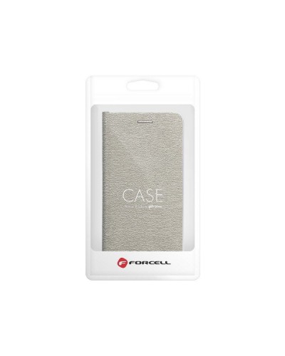 Husă iPhone 11 Pro Forcell Luna Book tip carte, ramă metalică, Argintiu