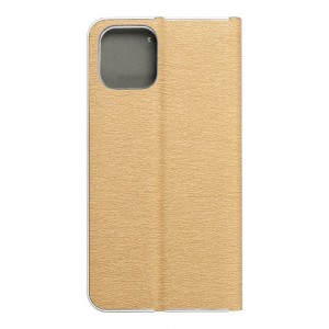 Husă iPhone 11 Pro Forcell Luna Book tip carte, ramă metalică, Auriu