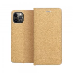 Husă iPhone 11 Pro Forcell Luna Book tip carte, ramă metalică, Auriu