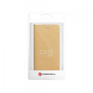 Husă iPhone 11 Pro Forcell Luna Book tip carte, ramă metalică, Auriu