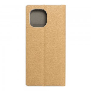 Husă Xiaomi Mi 11 Forcell Luna Book tip carte, ramă metalică, Auriu