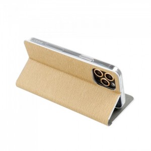 Husă Xiaomi Redmi Note 9T 5G Forcell Luna Book tip carte, ramă metalică, Auriu