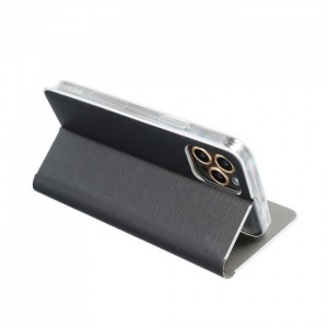 Husă Xiaomi Redmi Note 9T 5G Forcell Luna Book tip carte, ramă metalică, Negru