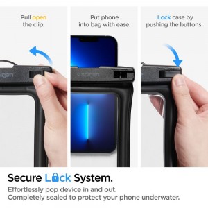 Husă Subacvatică Plutitoare SPIGEN A610 AquaShield Waterproof IPX8 30m, Universală până la 6.9" - Negru