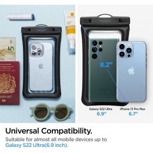 Husă Subacvatică Plutitoare SPIGEN A610 AquaShield Waterproof IPX8 30m, Universală până la 6.9" - Negru