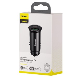 Încărcător Auto Baseus Circular Metal 30W Negru