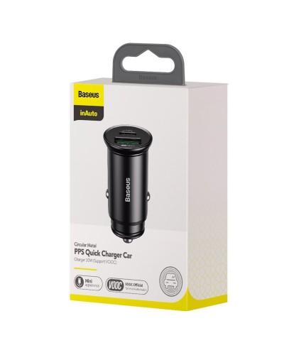 Încărcător Auto Baseus Circular Metal 30W Negru Încărcător Auto Baseus Circular Metal 30W Negru