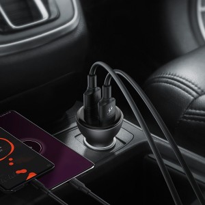 Incarcator Auto Baseus Digital Display Dual QC 3.0, 45W. 5A - Gri