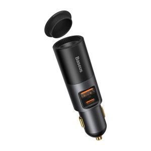 Incarcator Auto Baseus Share Together Fast Charge cu extensie pentru bricheta 1x USB, 1x USB C, 120W - Gri