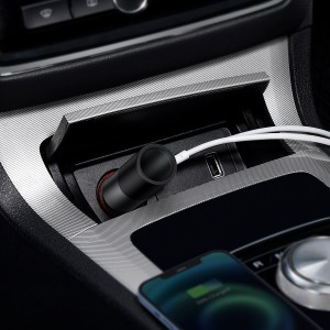 Incarcator Auto Baseus Share Together Fast Charge cu extensie pentru bricheta 1x USB, 1x USB C, 120W - Gri