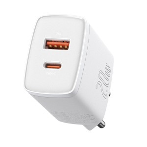 Incarcator de retea Baseus Compact Quick Charger, 1x USB, 1x USB C, 20W - Alb