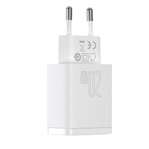 Incarcator de retea Baseus Compact Quick Charger, 1x USB, 1x USB C, 20W - Alb