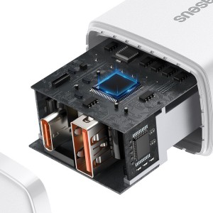 Incarcator de retea Baseus Compact Quick Charger, 1x USB, 1x USB C, 20W - Alb