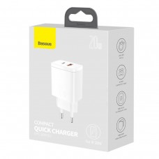 Incarcator de retea Baseus Compact Quick Charger, 1x USB, 1x USB C, 20W - Alb