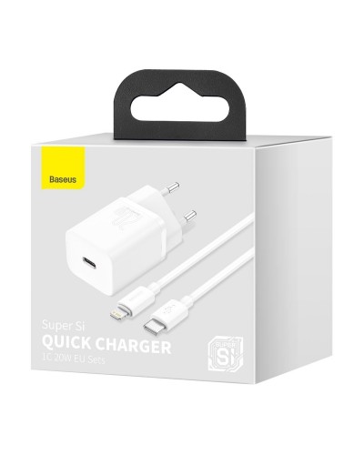 Încărcător Set Baseus Super Si Cablu 20W Alb Încărcător Set Baseus Super Si Cablu 20W Alb