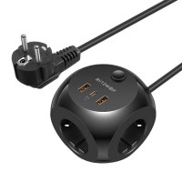 Incarcator Prelungitor BlitzWolf BW-PC1 Power Charger, 2500W, 3 prize AC, 2x USB, 1x USB-C, 1.5m - Negru