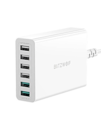 Incarcator de retea BlitzWolf BW-S15 6x USB, QC 3.0, 60W - Alb